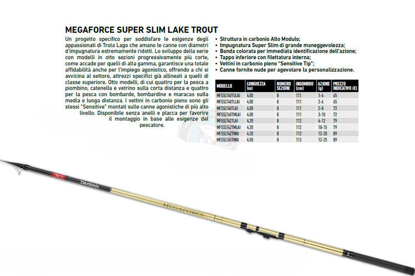 Canna Daiwa 18 Megaforce Sup-Slim Lake Trout Mont.